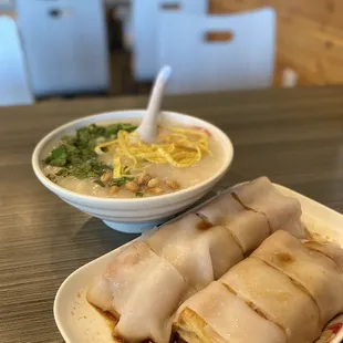 liwan style assorted congee and dough stick rice noodle roll...