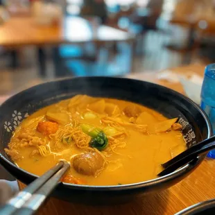 a bowl of soup on a table