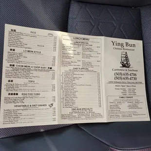 the menu for the restaurant