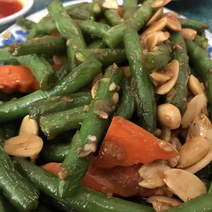 String beans with almonds added and additional garlic!  Yum!