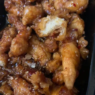 a close up of a chicken dish