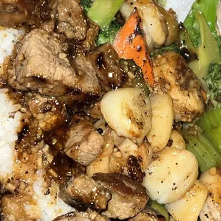 Steak , shrimp, scallops