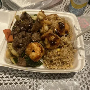 Steak and shrimp with fried rice