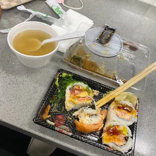 Ordered tuna roll with the miso soup
