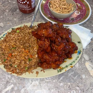 Orange Chicken, Fried Rice No Meat