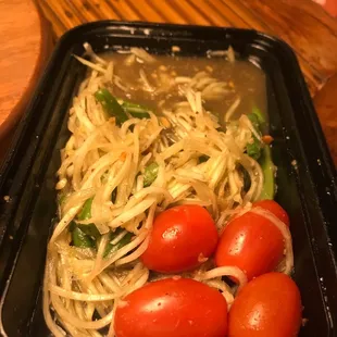 Papaya salad w to much  lemon juice, wasting $10.00