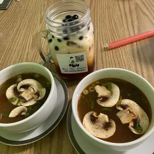 Thai ice tea and tum yum soup