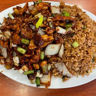 a plate of chinese food