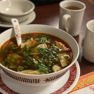 a bowl of soup on a table