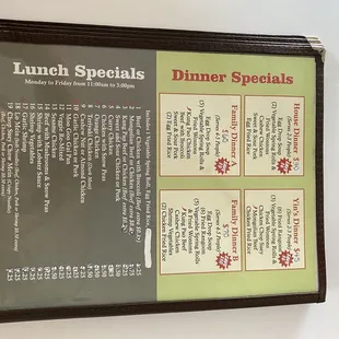 Back of menu