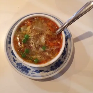 Egg drop soup that comes with the combo plate. I put hot chili oil and pepper in it.