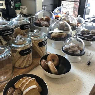 a variety of pastries on a counter
