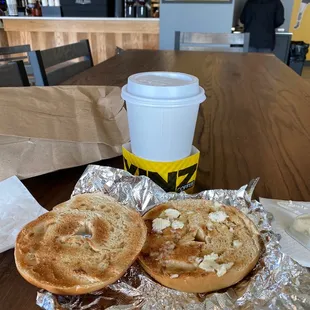 Really good toasty bagel &amp; my yinz coffee