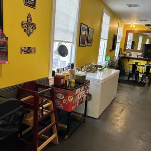 a kitchen and dining area