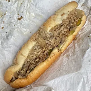 Yinzer's Amazing  Cheesesteaks, Uptown. Chicken Cheesesteak, w/mushrooms, pickles, onion, mayo and Provolone. Hot and Delicious!