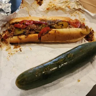 Pizza Cheesesteak with Gigantic House Made Pickle