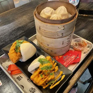 Soft Shell Crab Bao, Shanghai Soup Dumplings, and a hidden Har Gao (Shrimp Dumplings)