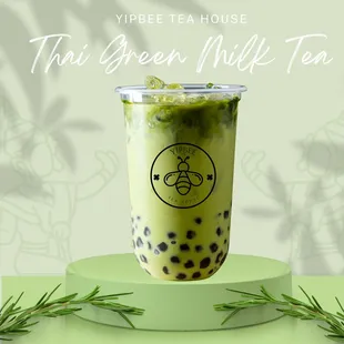 Thai Green Milk Tea with Boba