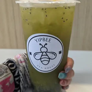 Kiwi Basil green tea with boba