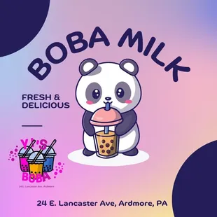 a panda holding a bubble milk