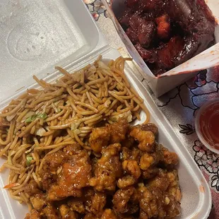 a takeout box of food