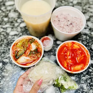 My first Korean food and beef soup!! Look at these sides!