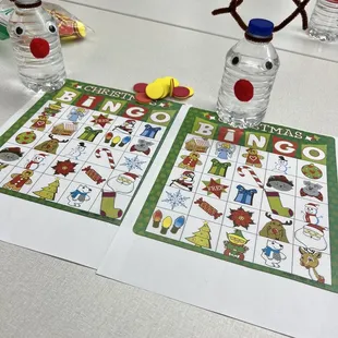 Christmas Bingo with fun reindeer water bottles