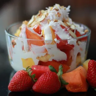 a bowl of fruit and yogurt