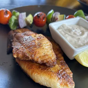 Catfish with grilled veggies kebab