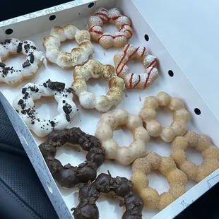 Assorted mochi donuts.