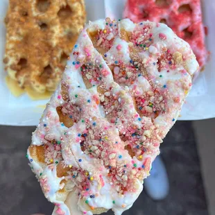 Sweet, crispy, and oh-so-fun!  This mochi waffle is a party on a stick!
