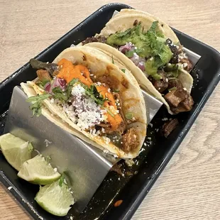 Chicken tinga and carne asada tacos