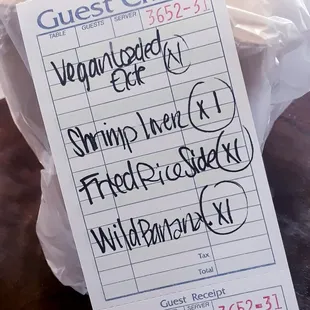 a receipt for a restaurant