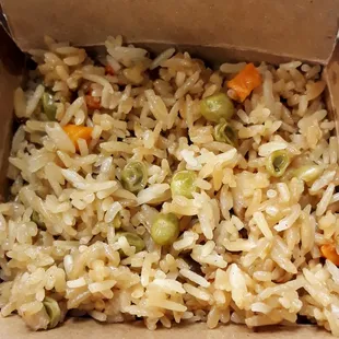 a box of rice and vegetables