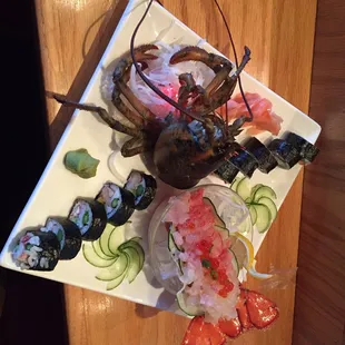 a lobster and sushi