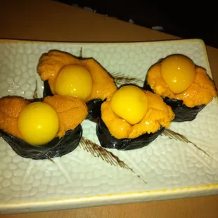 Sea urchin with quail egg