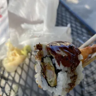 Thin piece of unagi on my dragon roll.