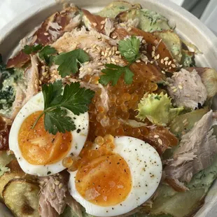 Seasonal rice bowl with smoked trout:)