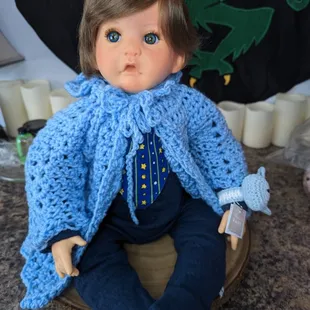 Snuggle perfect! Effanbee vinyl doll with new eyes, makeup, full wig, and handmade clothes and accessories.