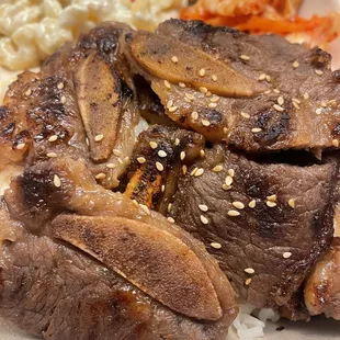 a plate of meat and rice
