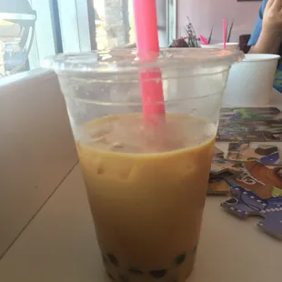 Mango milk tea with boba. So good!