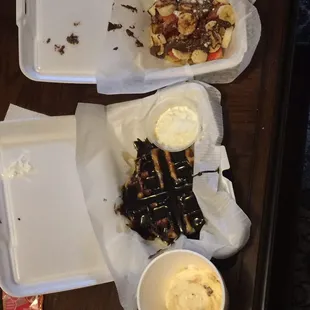 Waffle Sunday bottom- (ice cream and whip cream on the side). To go.