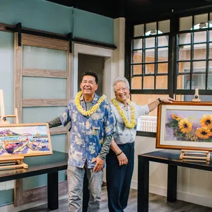 Art Instructors, Mark Brown (left) and George Eguchi (right) in front of their work. See our website for art course schedule.