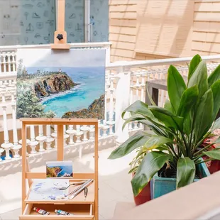 Student work from our March Art Course palette knife painting in our studio's outdoor space