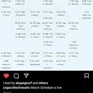 This a photo of their March 2023 schedule