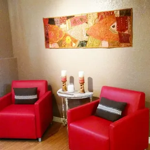 Our sitting and relaxing area located downstairs at Yoga Studio Satya in Colorado Springs.