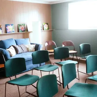 Yoga Studio Satya's gathering room where our nutrition classes are held. It is is also available to be rented out for events.