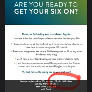 Pic showing the class I took cost $40 but I was charged $45 (see previous photo).