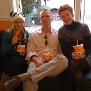 Sitting on the couch and enjoying a healthy snack!