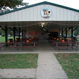 A central pavilion is a great place for campers to gather and visit or participate in organized activies.